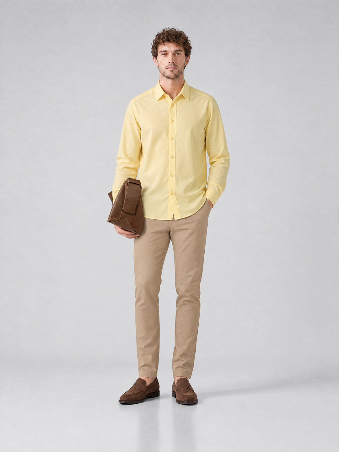 Men's Solid Cotton Stretch Regular Fit Casual Trousers - Beige