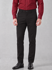 Men's Solid Cotton Stretch Regular Fit Casual Trousers - Black
