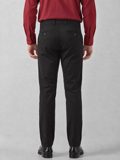 Men's Solid Cotton Stretch Regular Fit Casual Trousers - Black