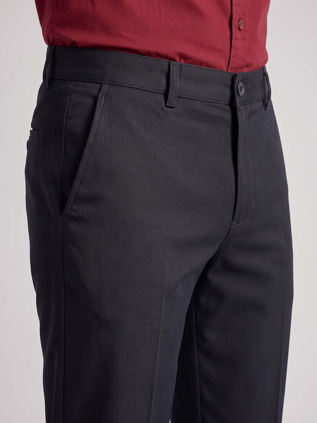 Men's Solid Cotton Stretch Regular Fit Casual Trousers - Black