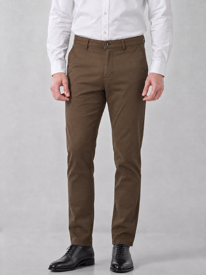 Men's Solid Cotton Stretch Regular Fit Casual Trousers - Grey