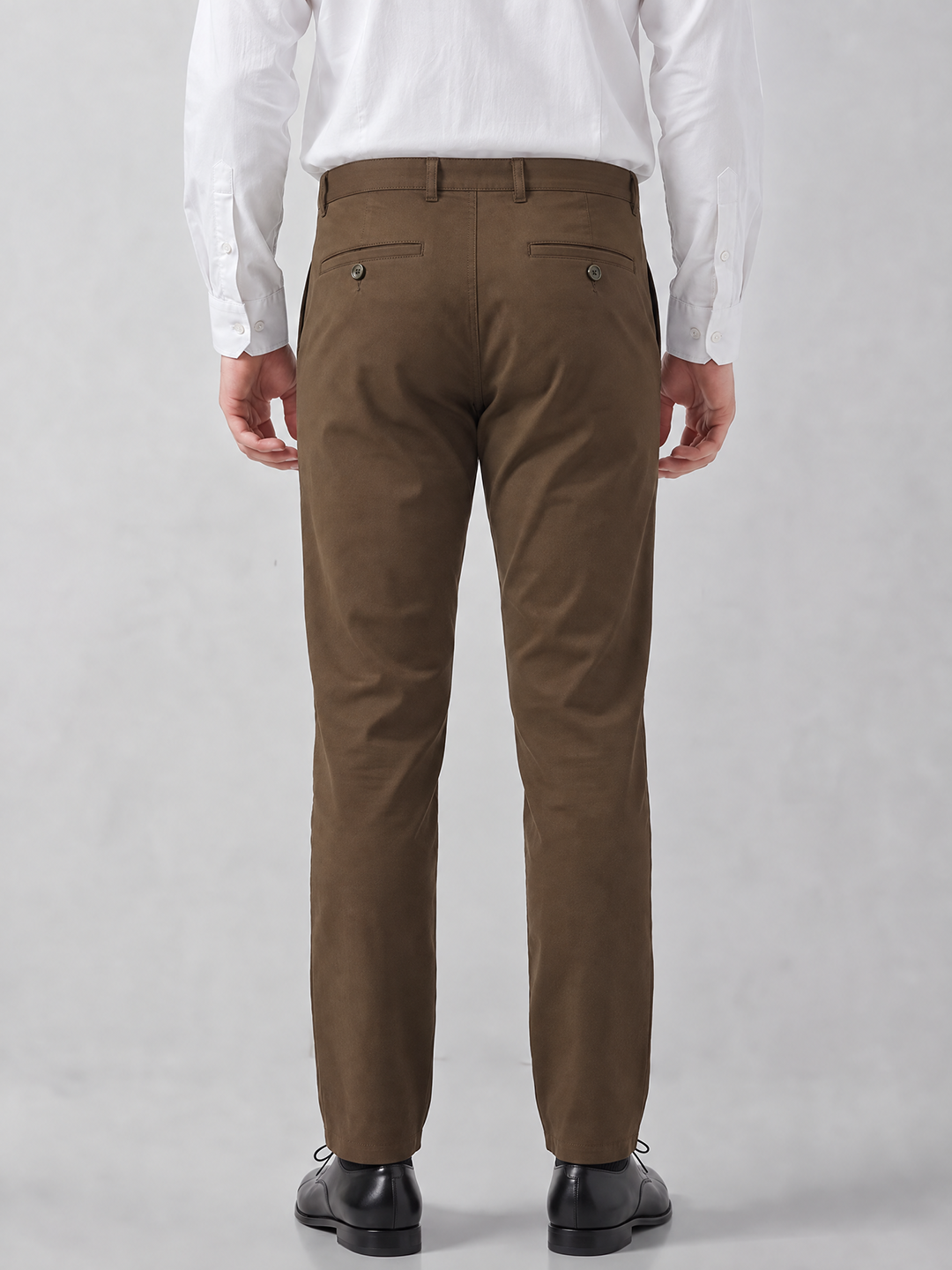 Men's Solid Cotton Stretch Regular Fit Casual Trousers - Grey