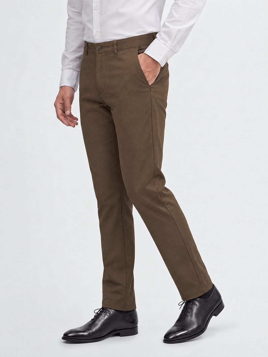 Men's Solid Cotton Stretch Regular Fit Casual Trousers - Grey