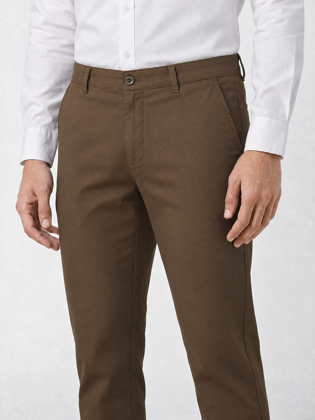 Men's Solid Cotton Stretch Regular Fit Casual Trousers - Grey
