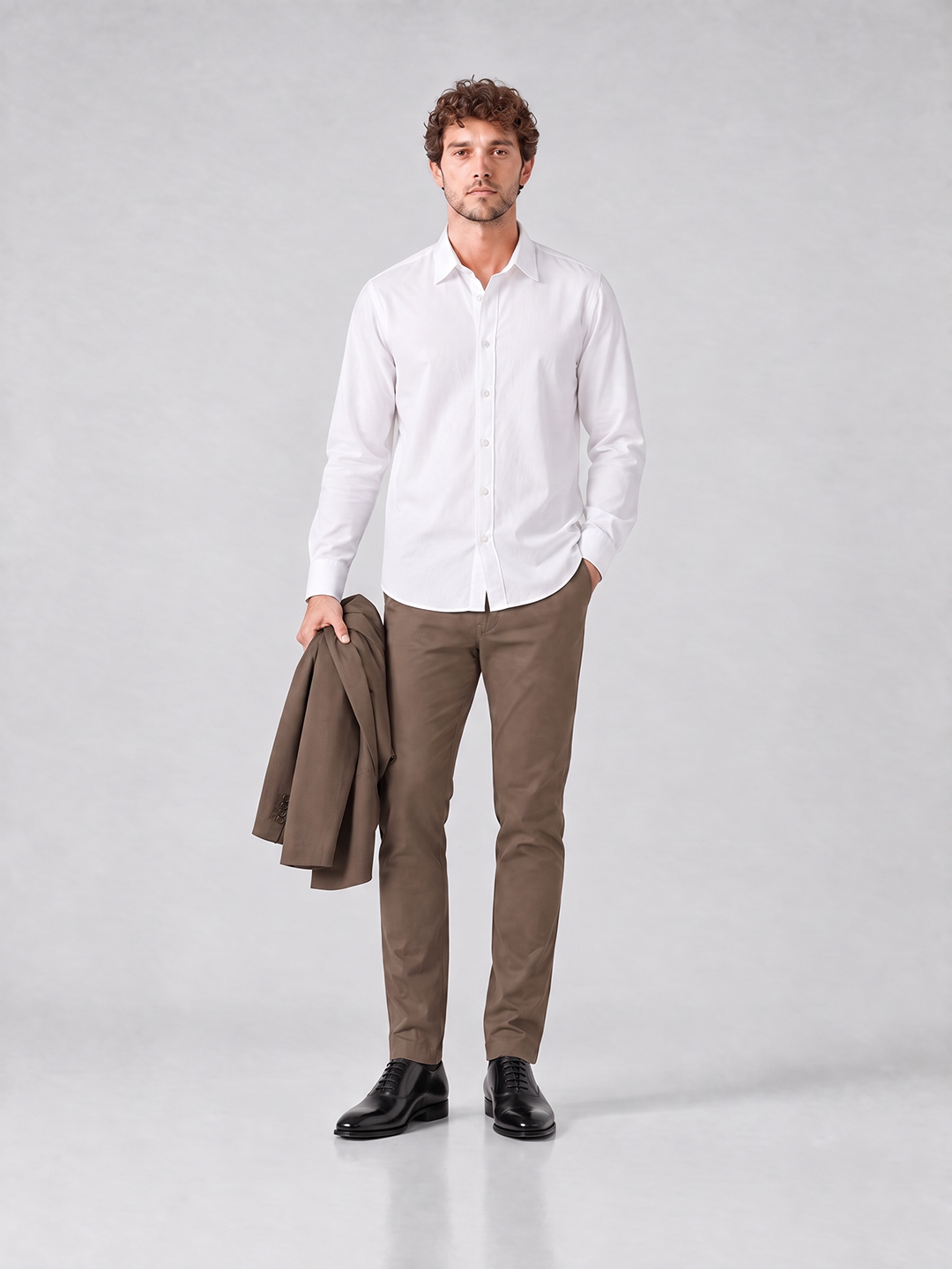 Men's Solid Cotton Stretch Regular Fit Casual Trousers - Grey