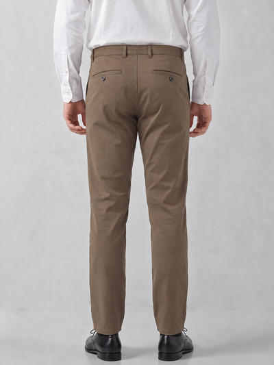 Men's Solid Cotton Stretch Regular Fit Casual Trousers - Light Grey
