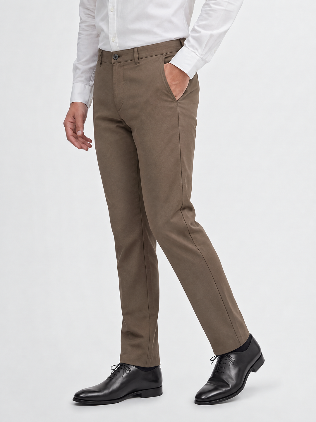 Men's Solid Cotton Stretch Regular Fit Casual Trousers - Light Grey
