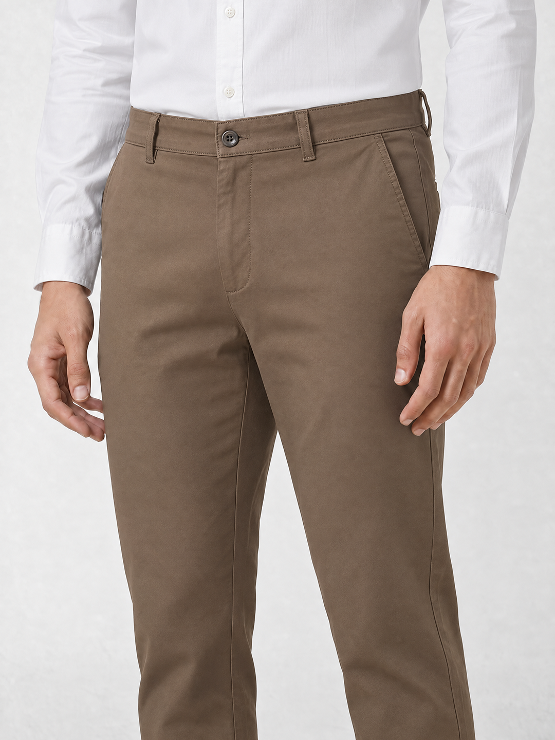 Men's Solid Cotton Stretch Regular Fit Casual Trousers - Light Grey