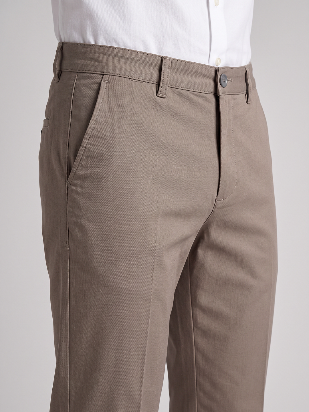 Men's Solid Cotton Stretch Regular Fit Casual Trousers - Light Grey