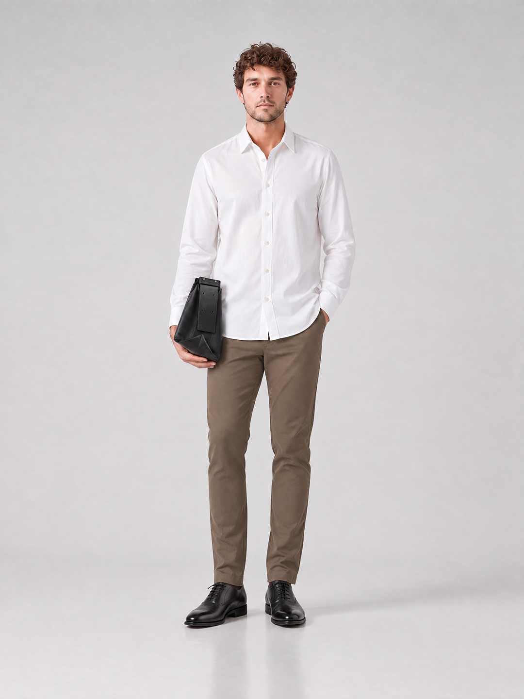 Men's Solid Cotton Stretch Regular Fit Casual Trousers - Light Grey