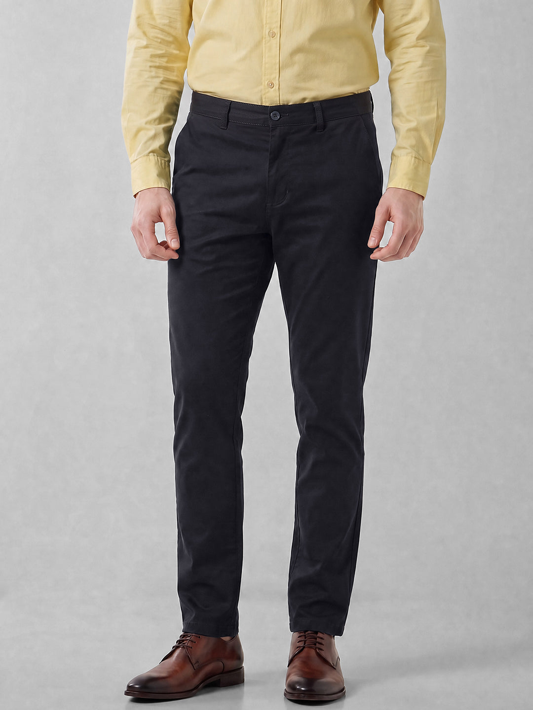 Men's Solid Cotton Stretch Regular Fit Casual Trousers - Navy
