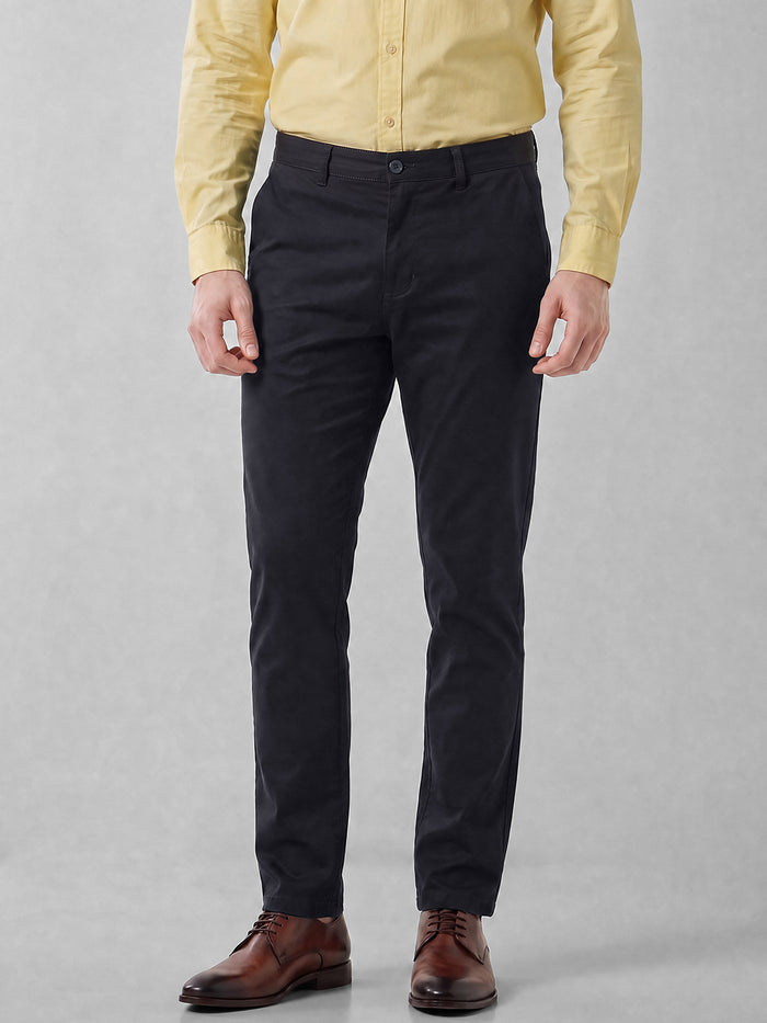 Men's Solid Cotton Stretch Regular Fit Casual Trousers - Navy