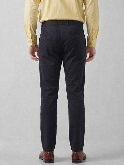 Men's Solid Cotton Stretch Regular Fit Casual Trousers - Navy