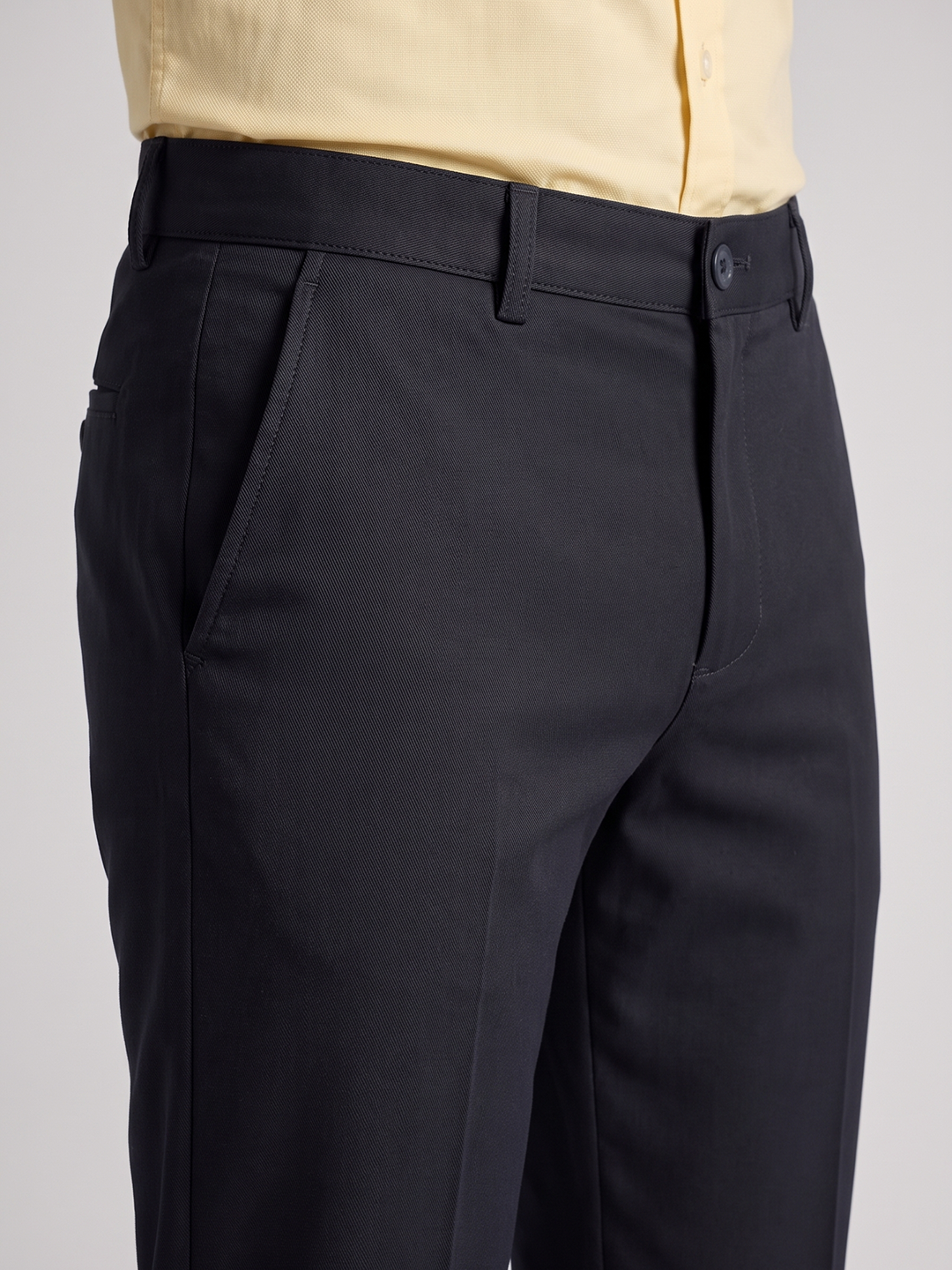 Men's Solid Cotton Stretch Regular Fit Casual Trousers - Navy