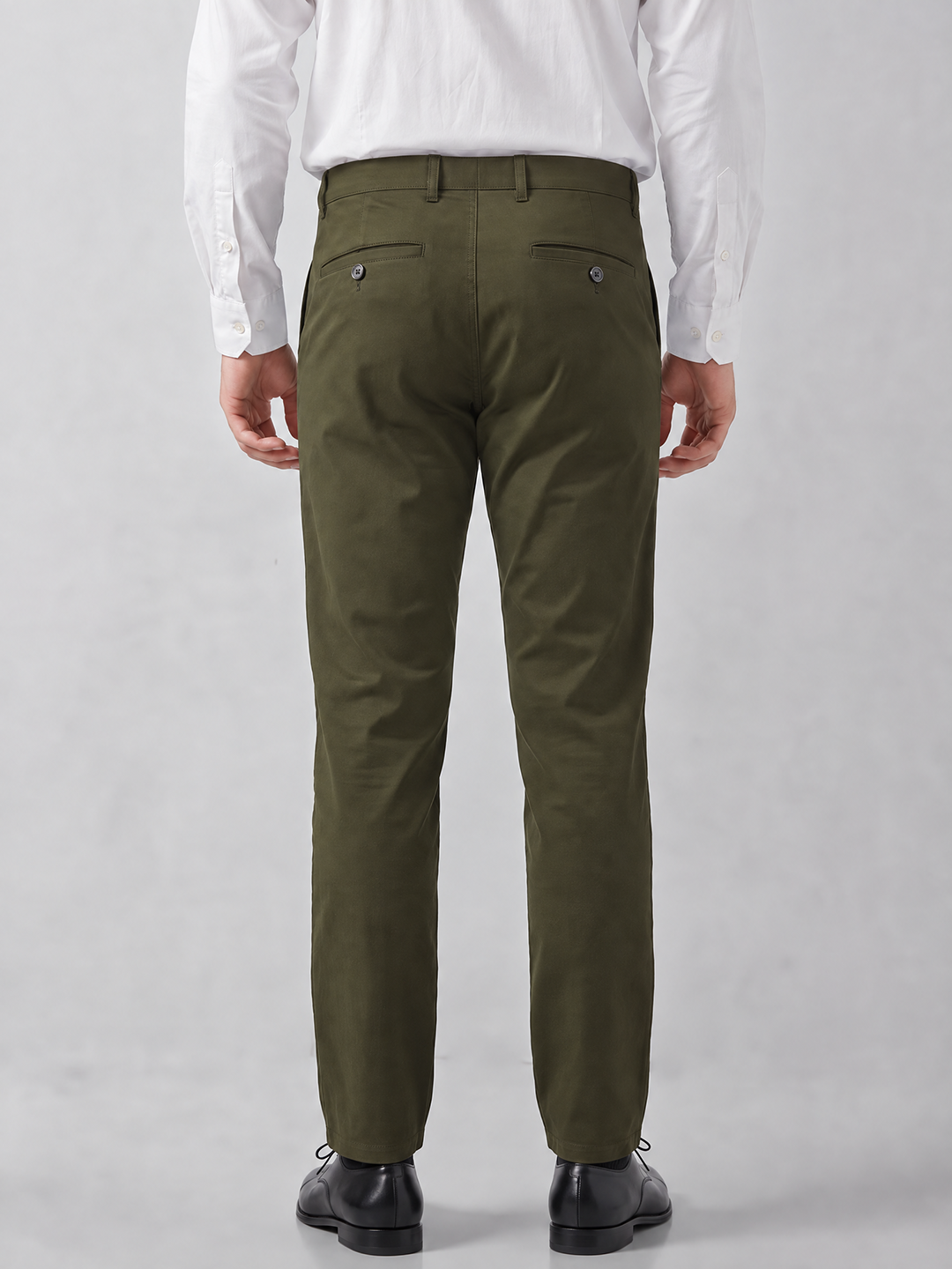Men's Solid Cotton Stretch Regular Fit Casual Trousers - Olive