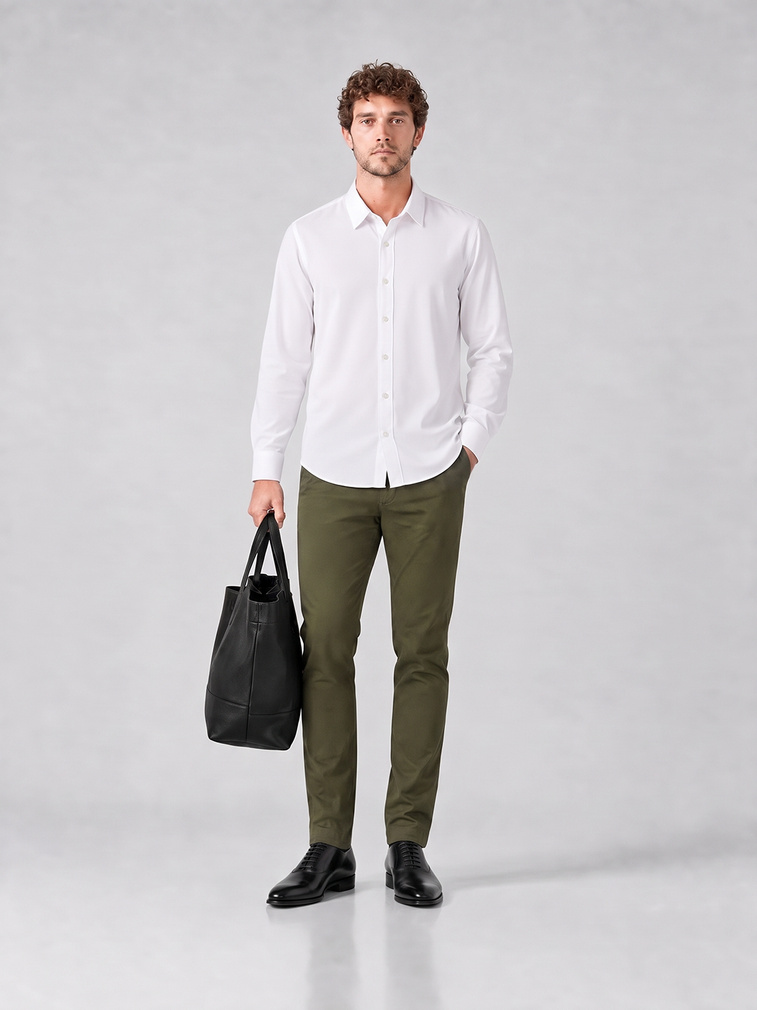 Men's Solid Cotton Stretch Regular Fit Casual Trousers - Olive