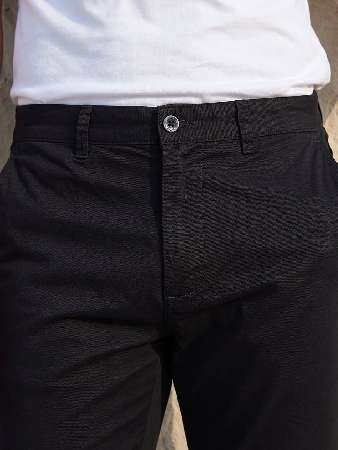 Men's Solid Pure Cotton Regular Fit Casual Trousers-Black