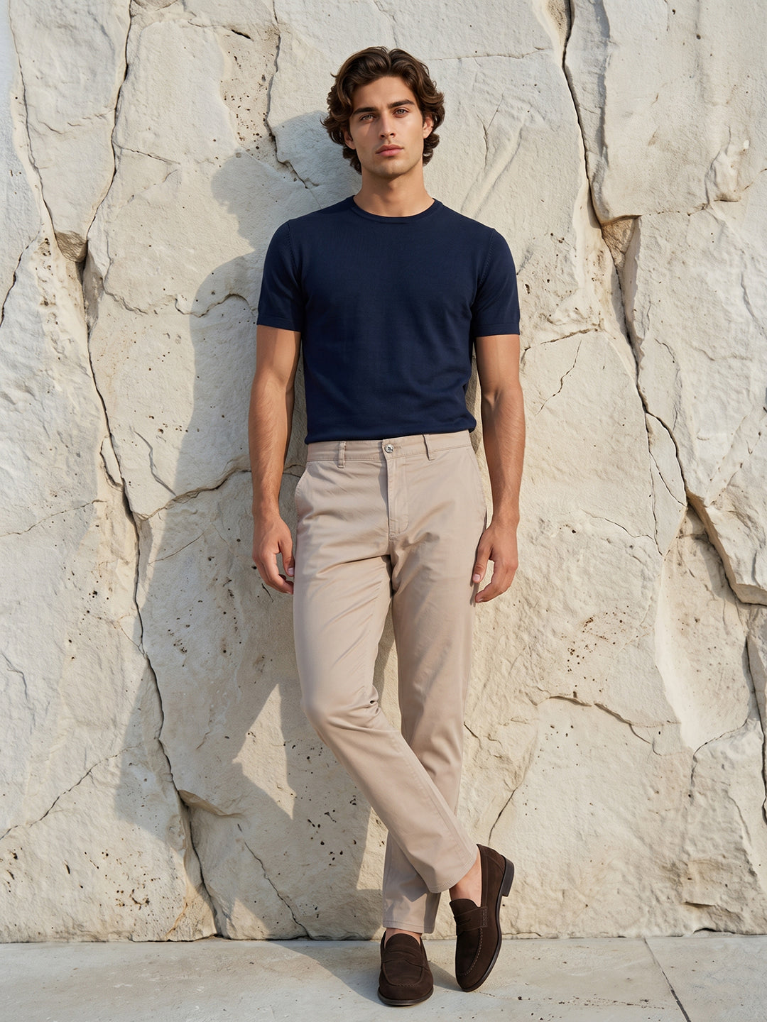 Men's Solid Pure Cotton Regular Fit Casual Trousers-Grey