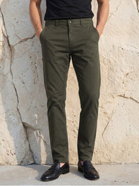 Men's Solid Pure Cotton Regular Fit Casual Trousers-Green