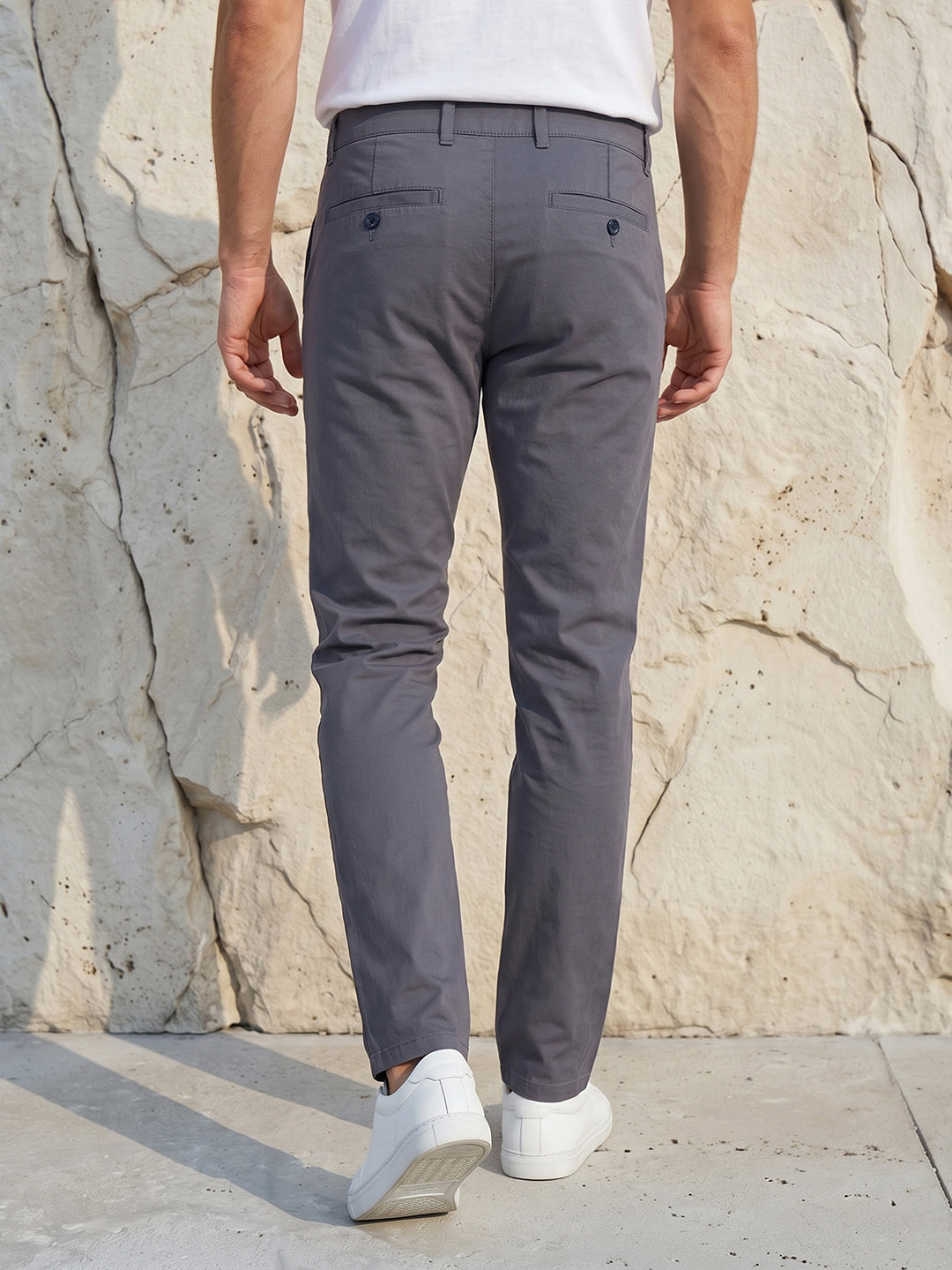 Men's Solid Pure Cotton Regular Fit Casual Trousers-Teal