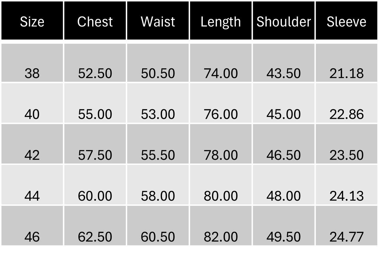 Size Chart CM