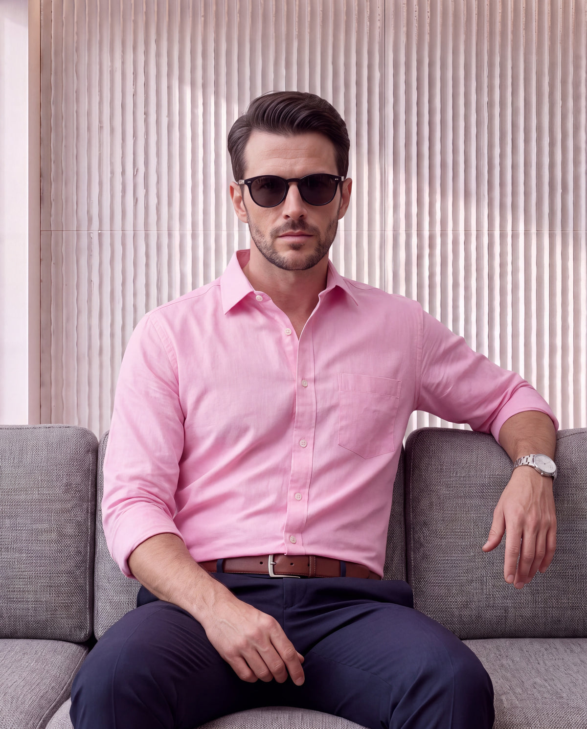 Men's Pure Cotton Fil-A-Fil Slim Fit Full Sleeve Formal Shirt - Pink