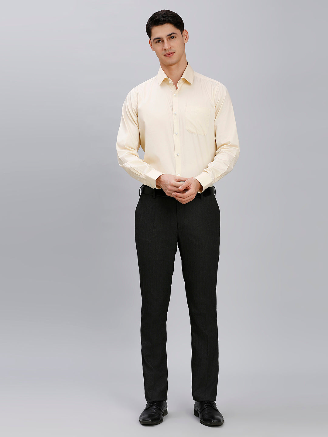 Beige Solid Gizacotton Regular Fit Formal Full Sleeve Shirt