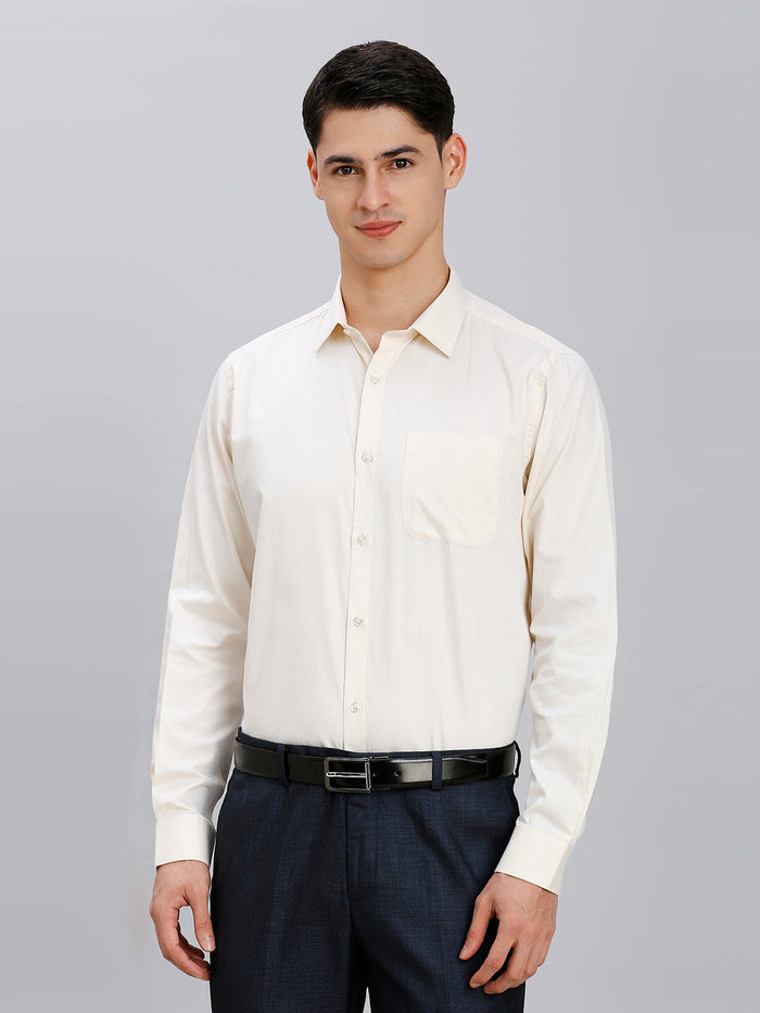 Men's Pure Cotton Dobby Solid Dobby Solid Regular Fit Full Sleeve Formal Shirt - Off White