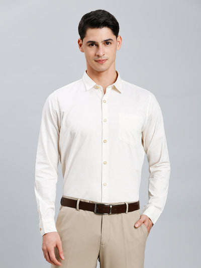 White & Light Yellow Stripe 100% Cotton Slim Fit Casual Full Sleeve Shirt