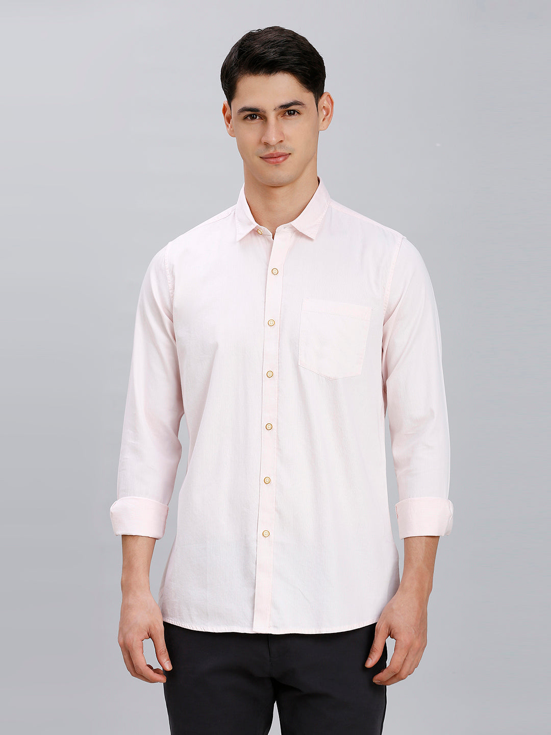 Baby Pink Dobby Y/D 100% Cotton Slim Fit Casual Full Sleeve Shirt