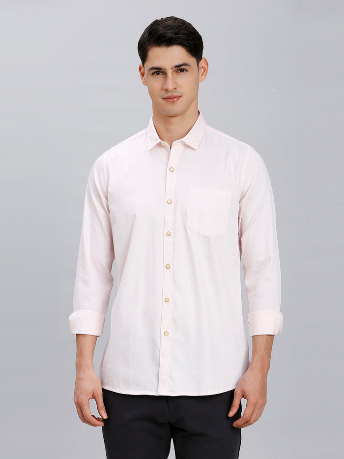 Men's Pure Cotton Dobby Y/D Dobby Y/D Slim Fit Full Sleeve Casual Shirt - Pink