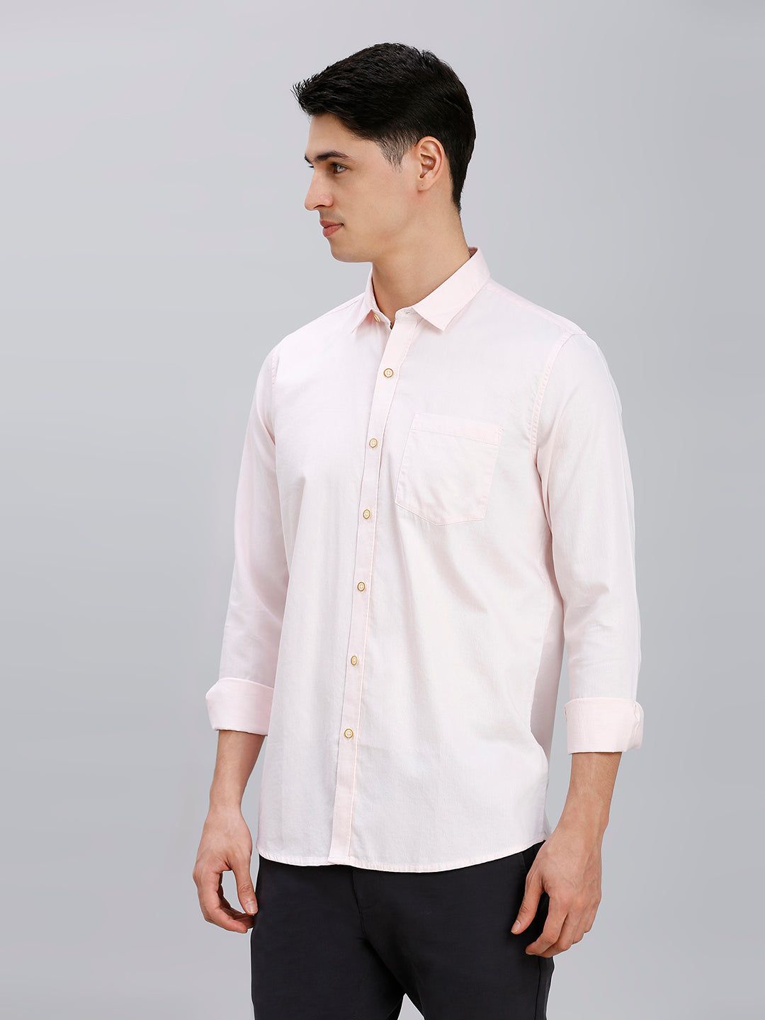 Baby Pink Dobby Y/D 100% Cotton Slim Fit Casual Full Sleeve Shirt