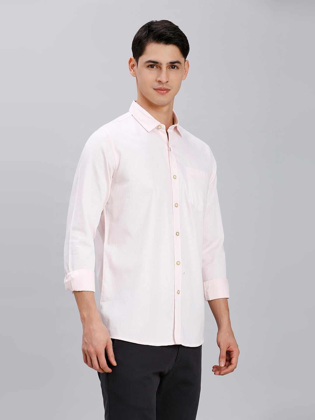 Baby Pink Dobby Y/D 100% Cotton Slim Fit Casual Full Sleeve Shirt