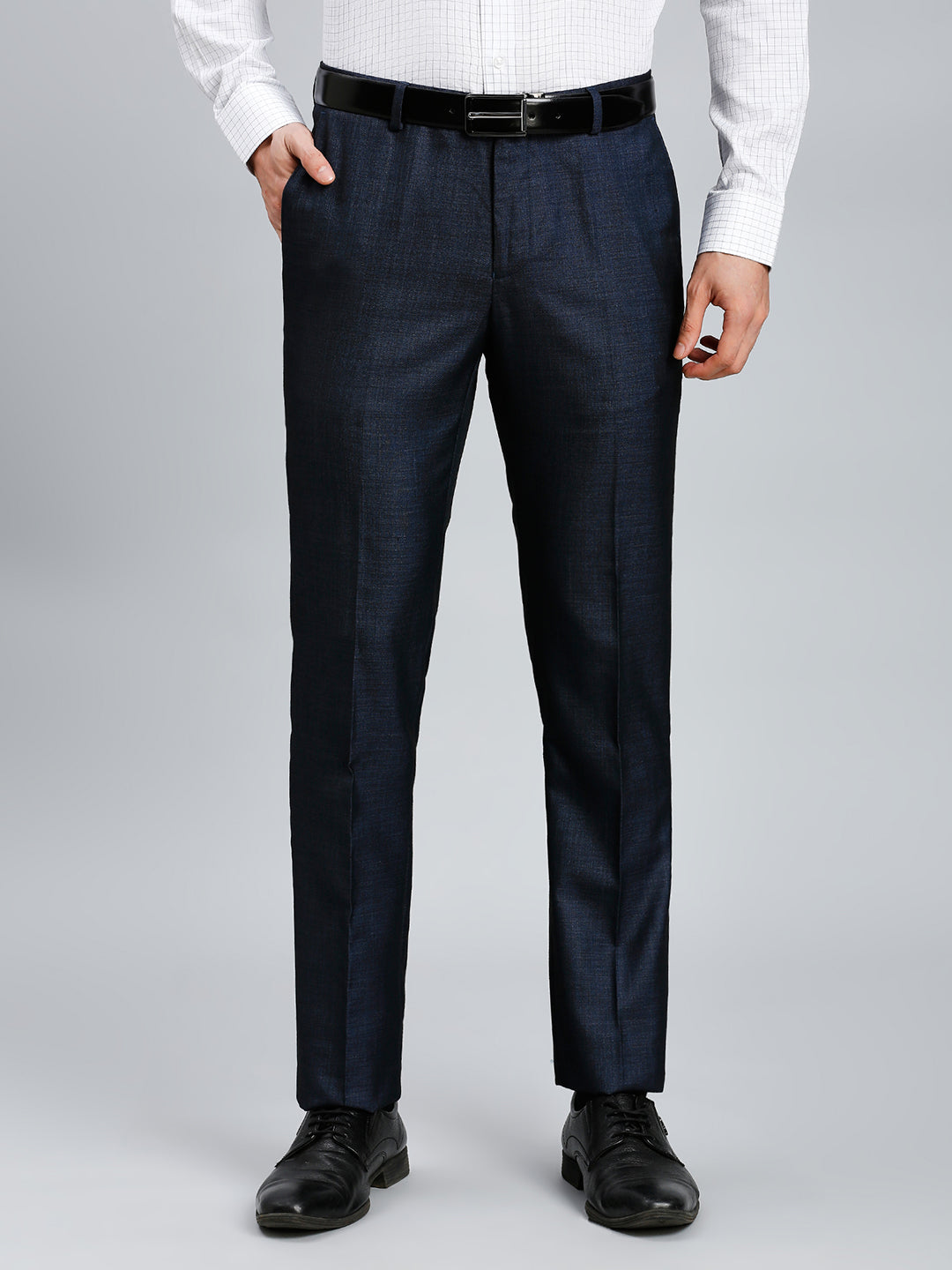 Navy Plain Poly Viscose Tailor Fit Formal Cross Pocket Trouser