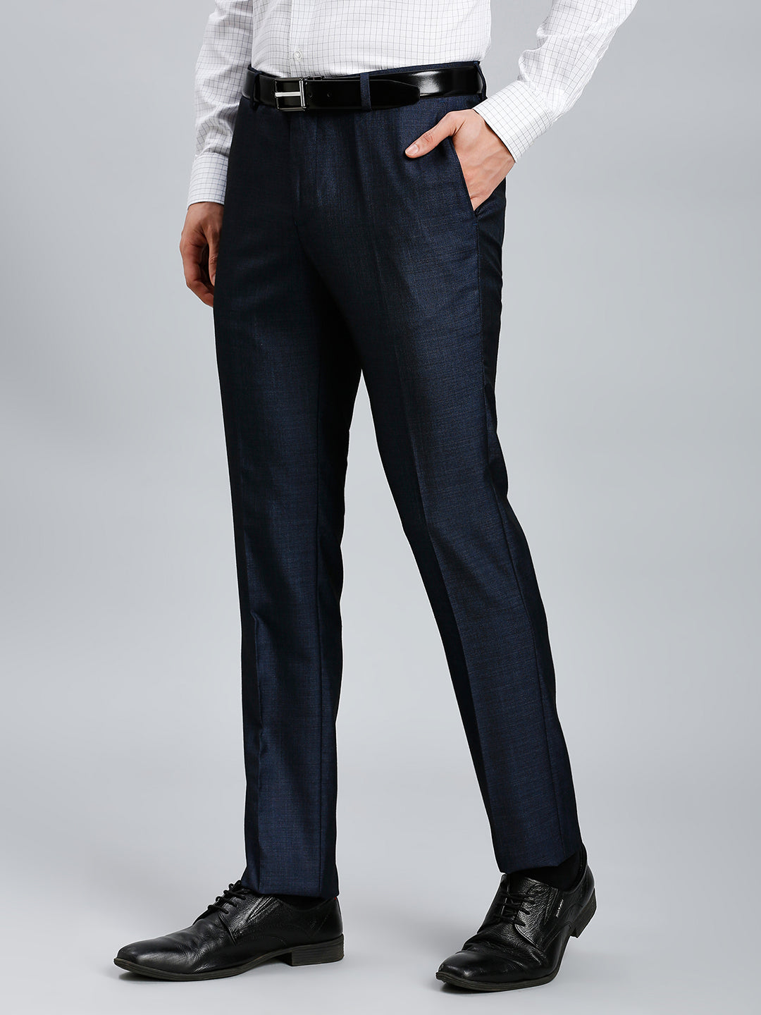 Navy Plain Poly Viscose Tailor Fit Formal Cross Pocket Trouser