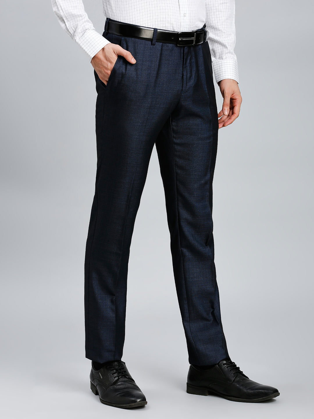 Navy Plain Poly Viscose Tailor Fit Formal Cross Pocket Trouser