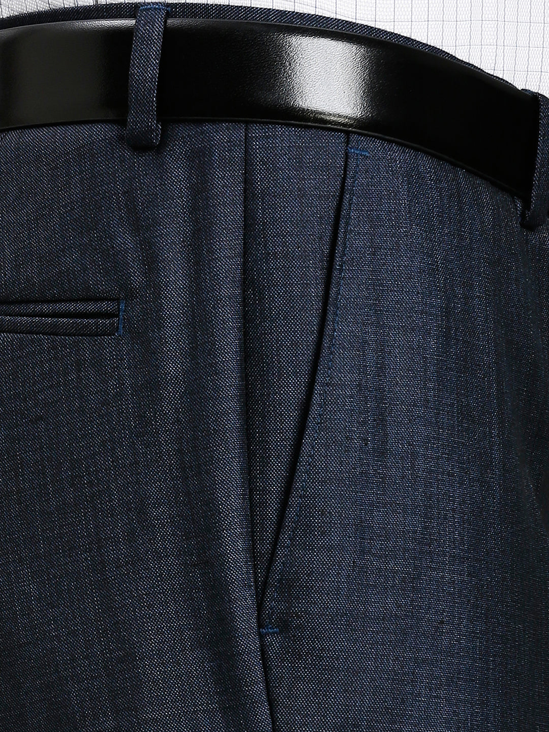 Navy Plain Poly Viscose Tailor Fit Formal Cross Pocket Trouser