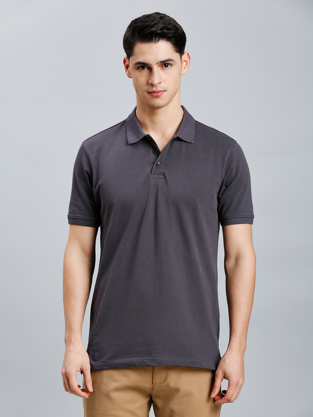 Dark Grey Pq Cotton Spandex Slim Fit Casual Half Sleeve T-Shirt