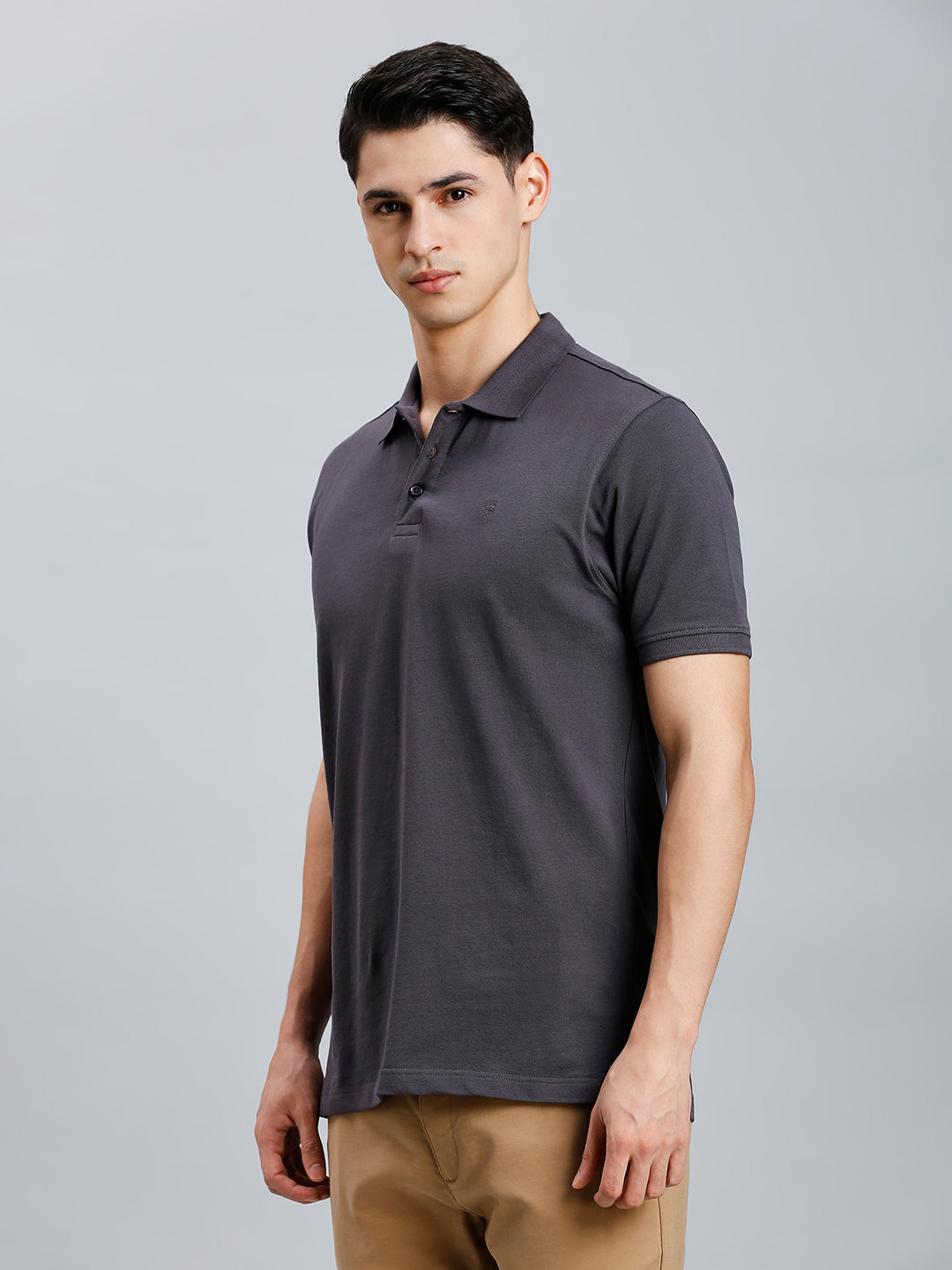 Dark Grey Pq Cotton Spandex Slim Fit Casual Half Sleeve T-Shirt