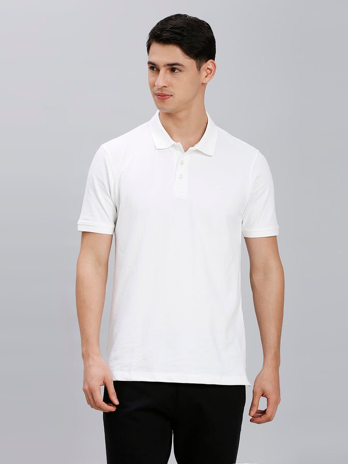 White Pq Cotton Spandex Slim Fit Casual Half Sleeve T-Shirt