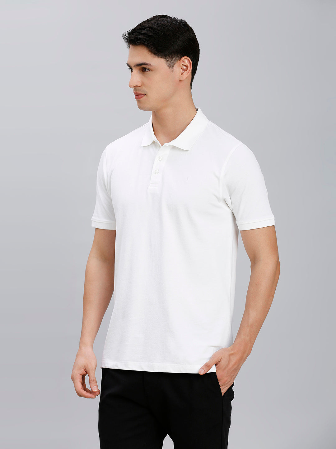 White Pq Cotton Spandex Slim Fit Casual Half Sleeve T-Shirt