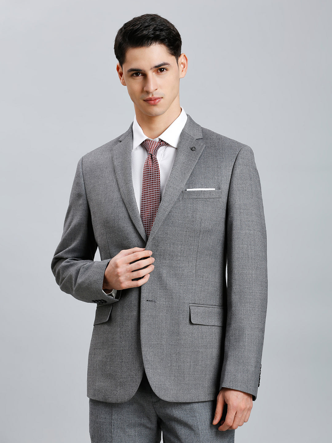 Med Grey Milange Plain Wool Blend With Elastane Tailor Fit Formal Full Sleeve Blazer