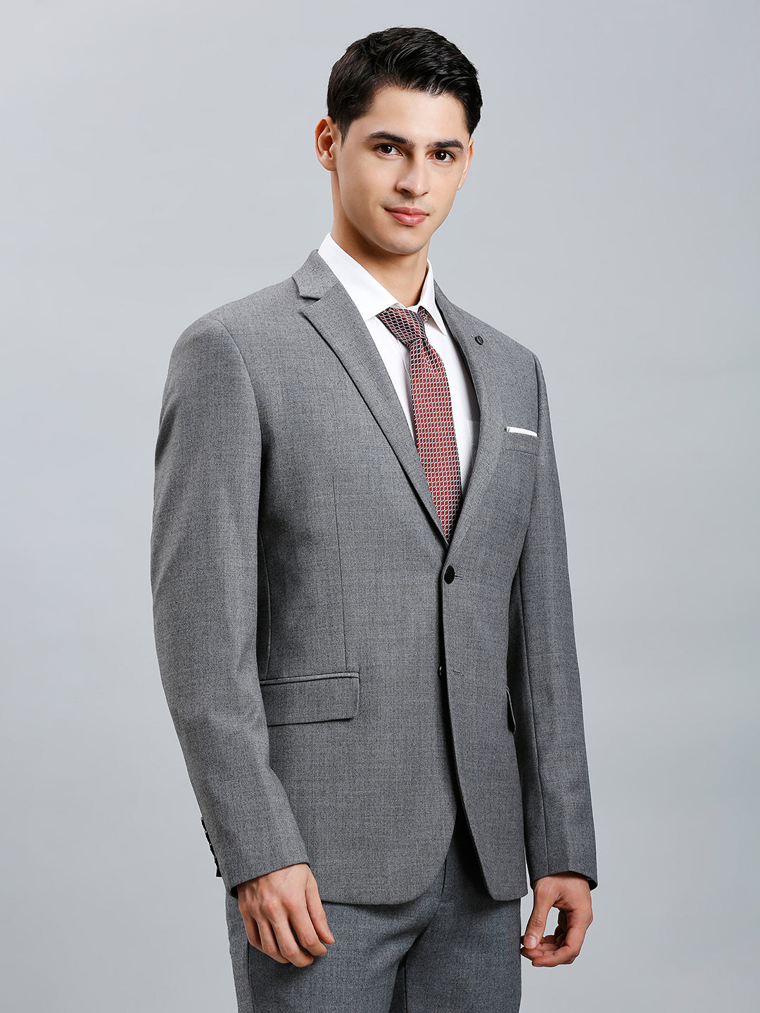 Med Grey Milange Plain Wool Blend With Elastane Tailor Fit Formal Full Sleeve Blazer