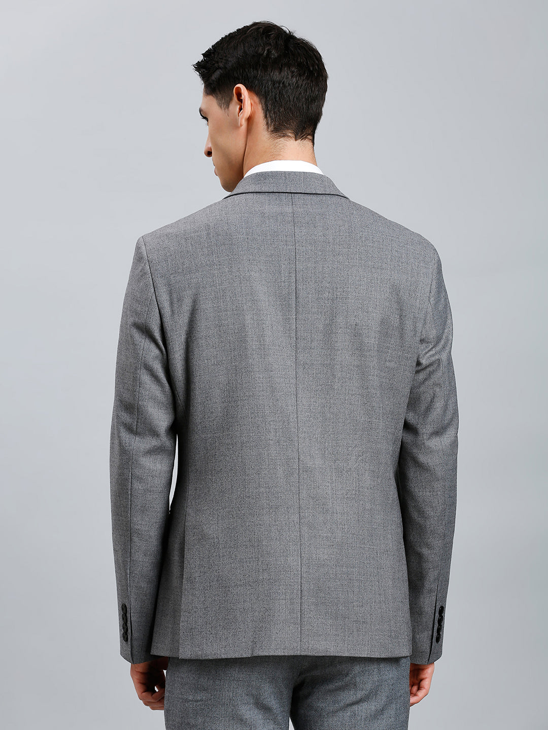 Med Grey Milange Plain Wool Blend With Elastane Tailor Fit Formal Full Sleeve Blazer