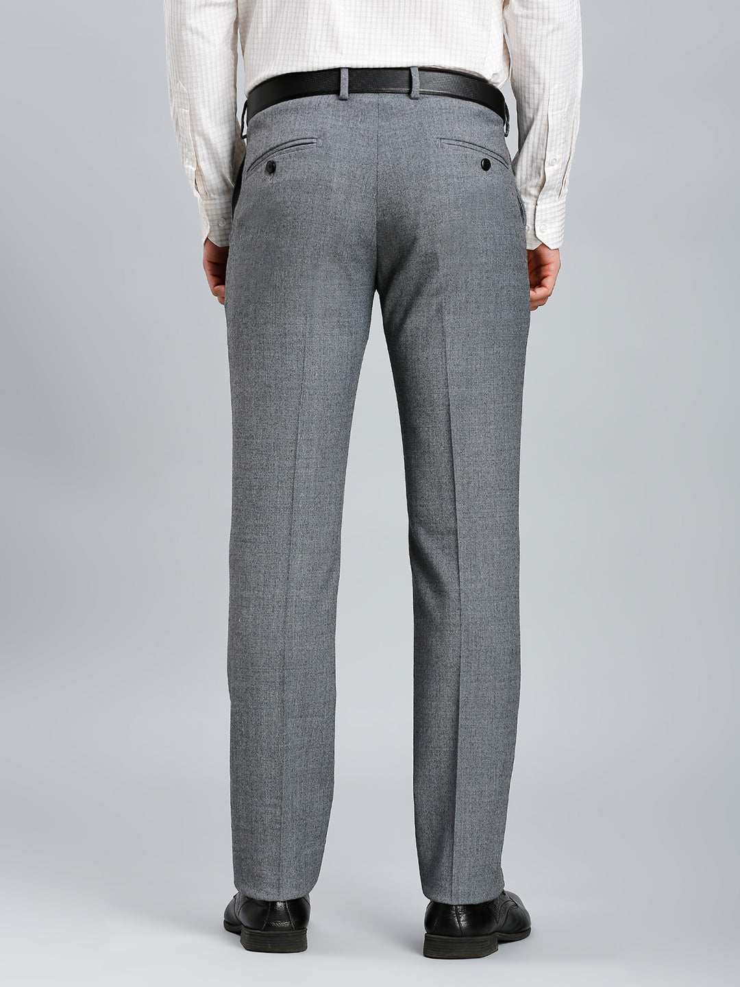 Med Grey Milange Plain Wool Blend With Elastane Auto Fit Formal Cross Pocket Trouser