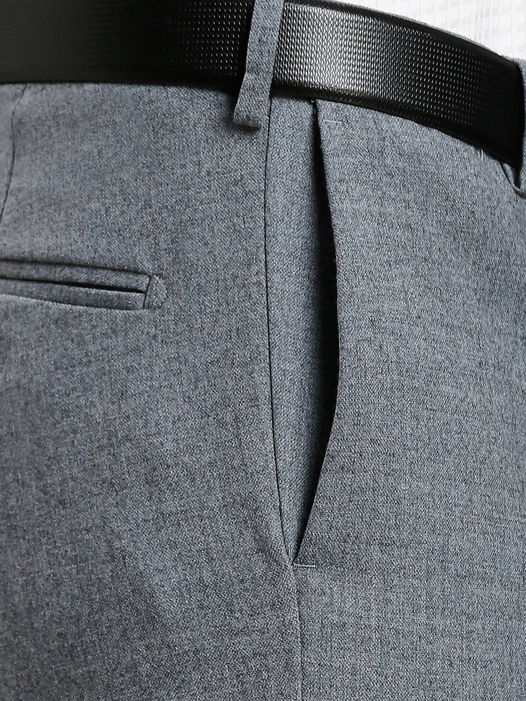 Med Grey Milange Plain Wool Blend With Elastane Auto Fit Formal Cross Pocket Trouser