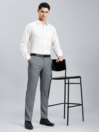 Med Grey Milange Plain Wool Blend With Elastane Auto Fit Formal Cross Pocket Trouser