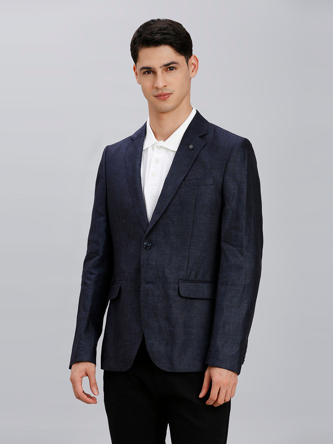 Black Plain 100% Linen Tailor Fit Formal Full Sleeve Blazer