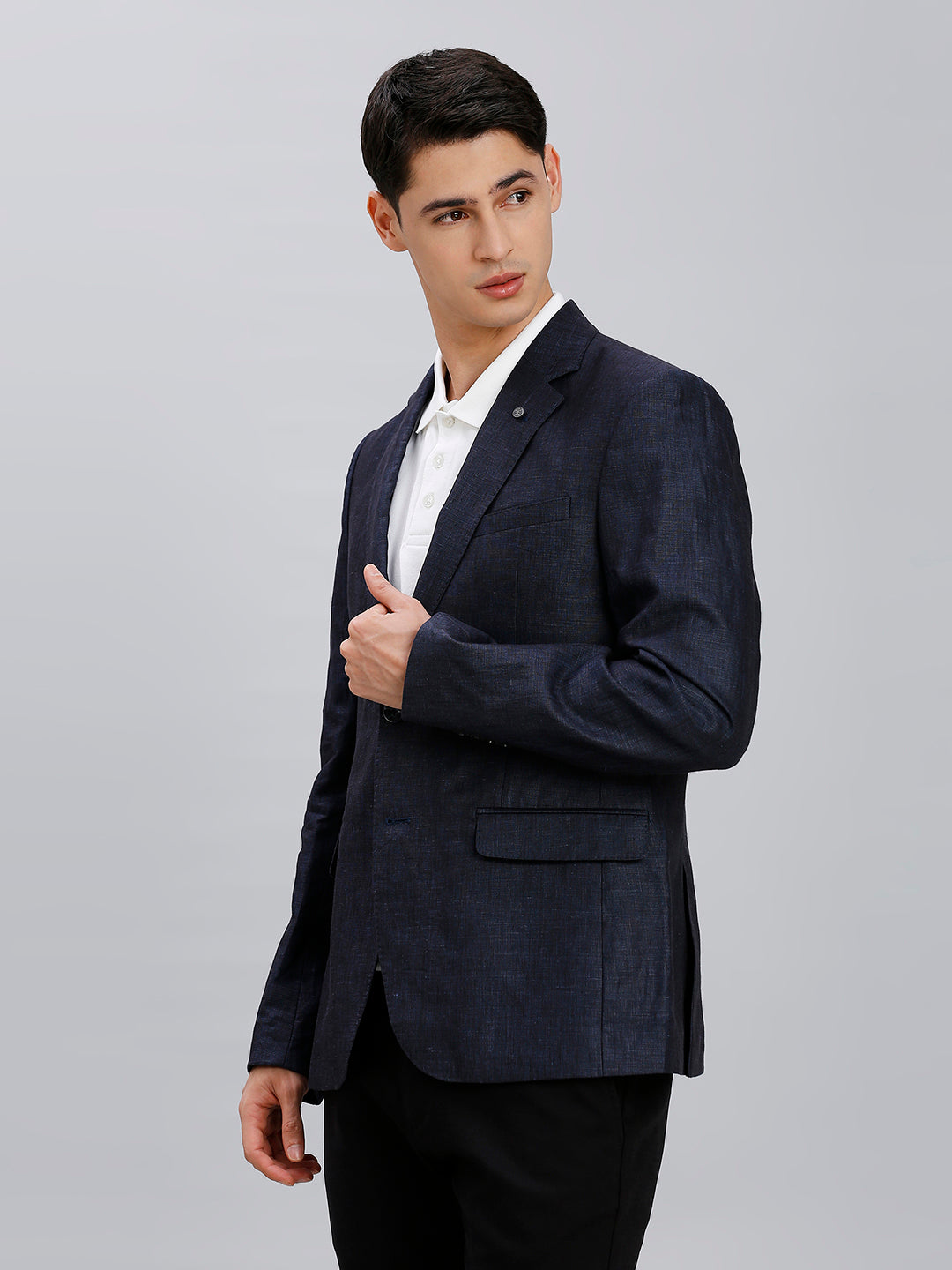 Black Plain 100% Linen Tailor Fit Formal Full Sleeve Blazer