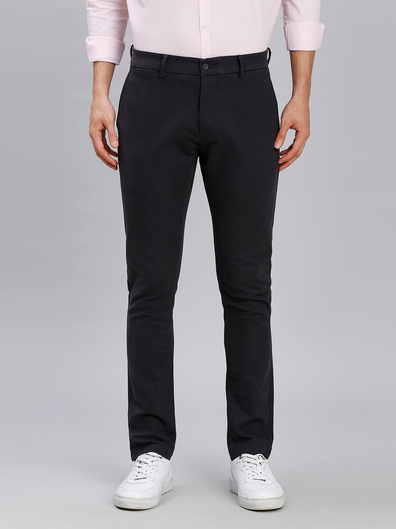 Grey Plain Cotton Elastane Slim Fit Casual Cross Pocket Chino